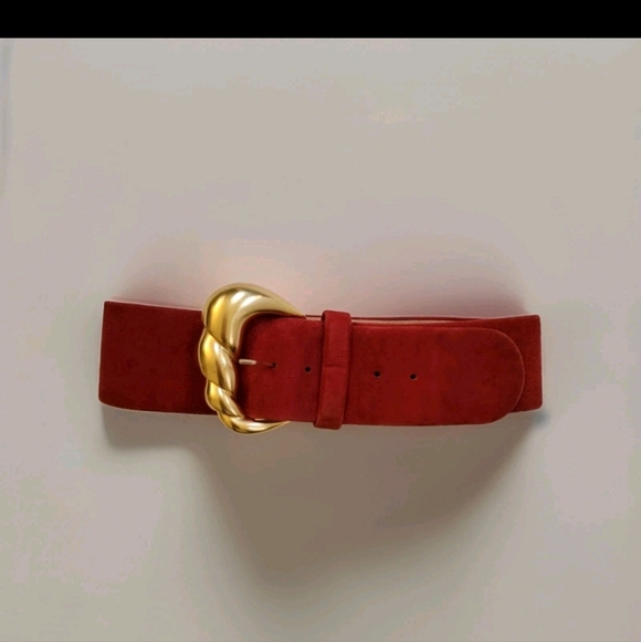 Anne Klein Accessories - Y2K ANNE KLEIN Red Suede Leather Belt with Gold Buckle Sz M